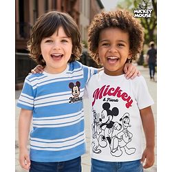 Babyhug Disney Cotton Knit T-Shirts Half Sleeve with Mickey and Friends Graphic Multi Color 6-9 Months Pack of 2