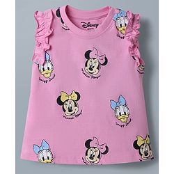 Babyhug Disney 100% Cotton Knit Sleeveless Tank T-Shirts With Minnie Mouse & Friends Graphic Pack of 2 - Pink & White