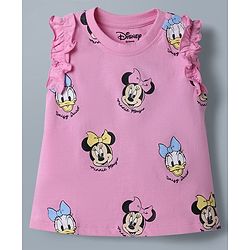 Babyhug Disney 100% Cotton Knit Sleeveless Tank T-Shirts With Minnie Mouse & Friends Graphic Pack of 2 - Pink & White