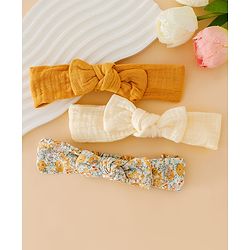 Babyhug Headband With Bow Applique Pack of 3 -Yellow & Off White