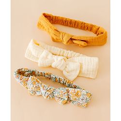 Babyhug Headband With Bow Applique Pack of 3 -Yellow & Off White