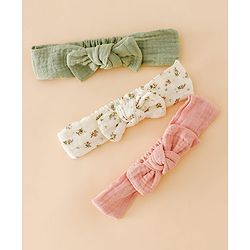 Babyhug Bow Applique Headbands Free Size-Pack of 3 - pink White & Green