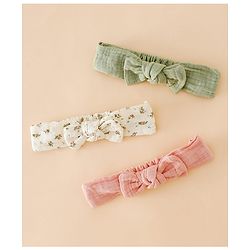 Babyhug Bow Applique Headbands Free Size-Pack of 3 - pink White & Green