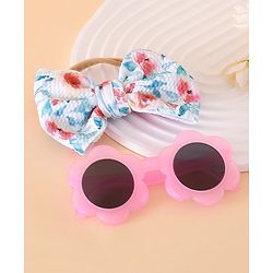 Girls Floral Headband and Round Sunglasses Set - PInk & Blue
