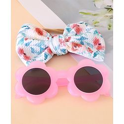 Girls Floral Headband and Round Sunglasses Set - PInk & Blue