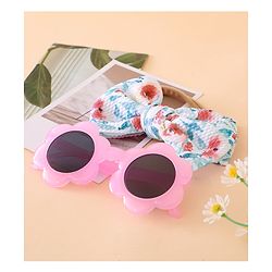 Girls Floral Headband and Round Sunglasses Set - PInk & Blue