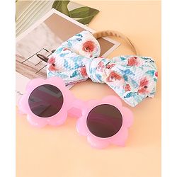 Girls Floral Headband and Round Sunglasses Set - PInk & Blue