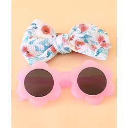 Girls Floral Headband and Round Sunglasses Set - PInk & Blue