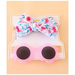 Girls Floral Headband and Round Sunglasses Set - PInk & Blue