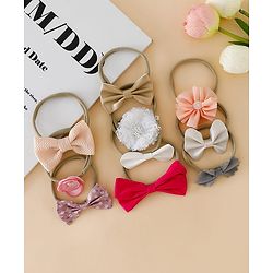 Babyhug Headbands With Bow & Floral Applique Pack of 10 - Red & Pink