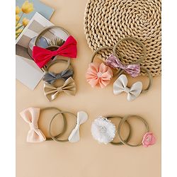 Babyhug Headbands With Bow & Floral Applique Pack of 10 - Red & Pink