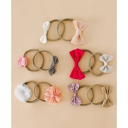 Babyhug Headbands With Bow & Floral Applique Pack of 10 - Red & Pink