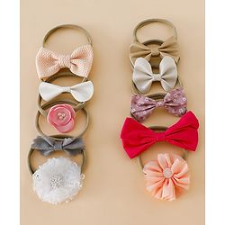 Babyhug Headbands With Bow & Floral Applique Pack of 10 - Red & Pink