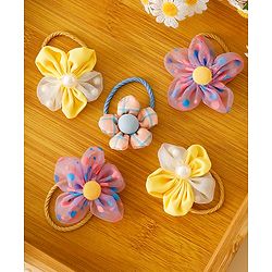 Babyhug Free Size Hair Rubber Bands With Floral Applique Pack of 5 - Multicolor