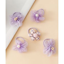 Babyhug Free Size Hair Rubber Bands With Flower Applique Pack of 5 - Purple