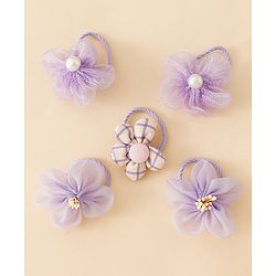 Babyhug Free Size Hair Rubber Bands With Flower Applique Pack of 5 - Purple
