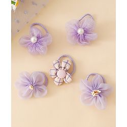 Babyhug Free Size Hair Rubber Bands With Flower Applique Pack of 5 - Purple