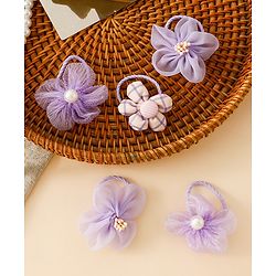 Babyhug Free Size Hair Rubber Bands With Flower Applique Pack of 5 - Purple