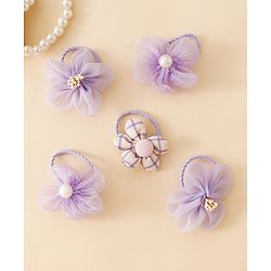 Babyhug Free Size Hair Rubber Bands With Flower Applique Pack of 5 - Purple