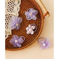 Babyhug Free Size Hair Rubber Bands With Flower Applique Pack of 5 - Purple