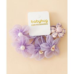 Babyhug Free Size Hair Rubber Bands With Flower Applique Pack of 5 - Purple