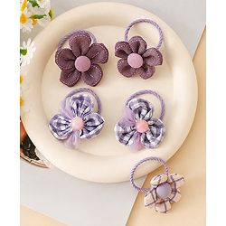 Babyhug Free Size Hair Rubber Bands With Flower Applique Pack of 6 - Purple