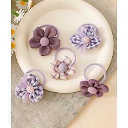 Babyhug Free Size Hair Rubber Bands With Flower Applique Pack of 6 - Purple
