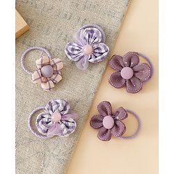 Babyhug Free Size Hair Rubber Bands With Flower Applique Pack of 6 - Purple