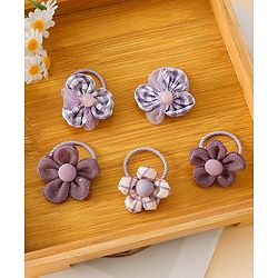 Babyhug Free Size Hair Rubber Bands With Flower Applique Pack of 6 - Purple