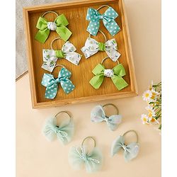 Babyhug Hair Rubber Bands With Bow Applique - Green&Blue
