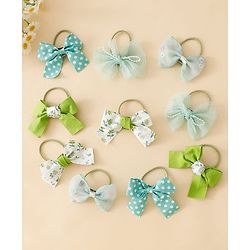 Babyhug Hair Rubber Bands With Bow Applique - Green&Blue
