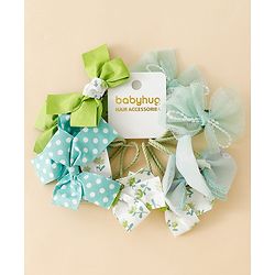 Babyhug Hair Rubber Bands With Bow Applique - Green&Blue