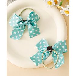 Babyhug Hair Rubber Bands With Bow Applique - Green&Blue