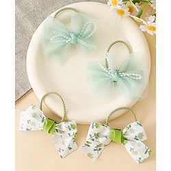 Babyhug Hair Rubber Bands With Bow Applique - Green&Blue