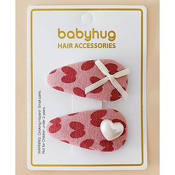 Babyhug Free Size Bow & Heart Snap Clips - Pink