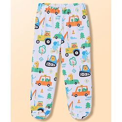 Babyhug 100% Cotton Interlock Knit Striped Animal Printed Bootie Leggings Pack of 3 - Sky