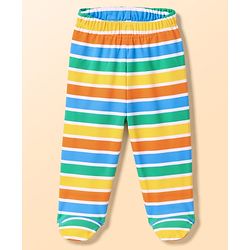 Babyhug 100% Cotton Interlock Knit Striped Animal Printed Bootie Leggings Pack of 3 - Sky