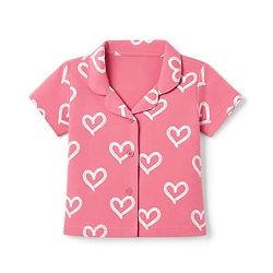 Babyhug 100% Cotton Knit Half Sleeves Front Open Shirt & Pyjama Night Suit with Hearts Print - Pink