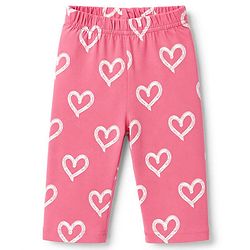 Babyhug 100% Cotton Knit Half Sleeves Front Open Shirt & Pyjama Night Suit with Hearts Print - Pink