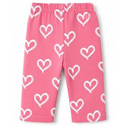 Babyhug 100% Cotton Knit Half Sleeves Front Open Shirt & Pyjama Night Suit with Hearts Print - Pink