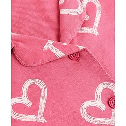 Babyhug 100% Cotton Knit Half Sleeves Front Open Shirt & Pyjama Night Suit with Hearts Print - Pink