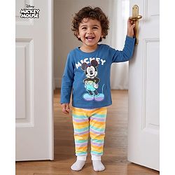 Babyhug Disney 100% Cotton Knit Full Sleeves T-Shirt & Pyjama Night Suit With Micky Mouse Graphic - Multicolor