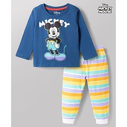 Babyhug Disney 100% Cotton Knit Full Sleeves T-Shirt & Pyjama Night Suit With Micky Mouse Graphic - Multicolor