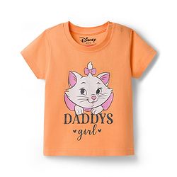Babyhug Disney Single Jersey Knit Half Sleeves T-Shirt & Shorts Night Suit With Marie Graphics - Orange