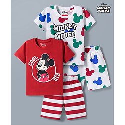 Babyhug Disney Single Jersey Knit Half Sleeves T-Shirt & Shorts Night Suit With Mickey Mouse Graphics Pack of 2 - Multicolor