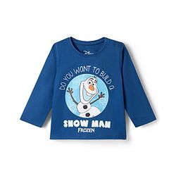 Babyhug Disney Single Jersey Knit Full Sleeves T-Shirt & Pyjama Night Suit With Olaf Graphic & Star Print - Navy Blue