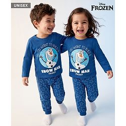 Babyhug Disney Single Jersey Knit Full Sleeves T-Shirt & Pyjama Night Suit With Olaf Graphic & Star Print - Navy Blue