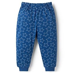 Babyhug Disney Single Jersey Knit Full Sleeves T-Shirt & Pyjama Night Suit With Olaf Graphic & Star Print - Navy Blue