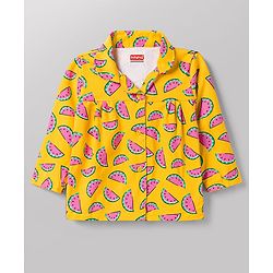 Babyhug Cotton Knit Full Sleeves Top & Pyjama Co-Ord Night Suit With Watermelon Print - Yellow