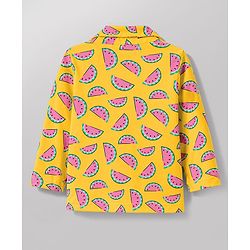 Babyhug Cotton Knit Full Sleeves Top & Pyjama Co-Ord Night Suit With Watermelon Print - Yellow